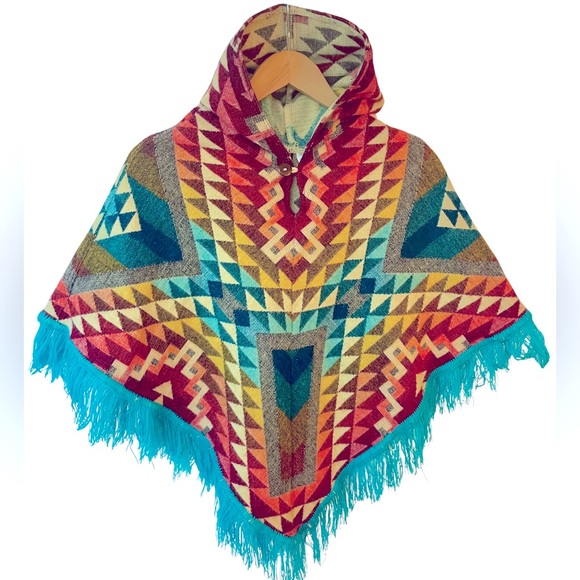 Colorful Woven Poncho, Made in Ecuador by Tejidos Ruiz, One Size, Alpaca + Wool - Picture 1 of 11